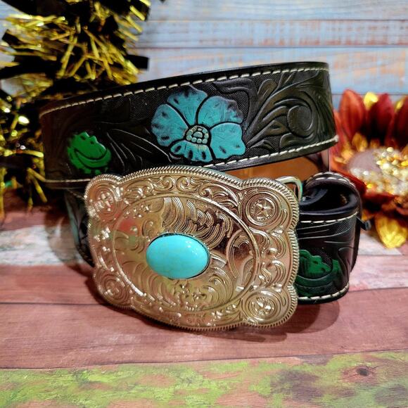 WOMEN\'S WESTERN GENUINE LEATHER BELT, COWGIRL HANDCRAFTED WITH BUCKLE SIZE MEDIU main image 5